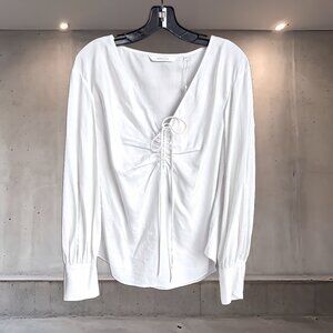 Rebecca Taylor Drawstring Long Sleeve Blouse | Snow White | Size 8 | 100% Tencel